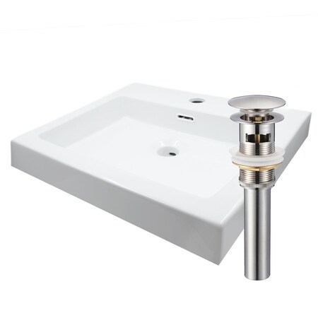 Novatto Rectangular White Porcelain Sink with Pre Set Fauce Hole and Brushed Nickel Pop-up Drain NP-01317BN